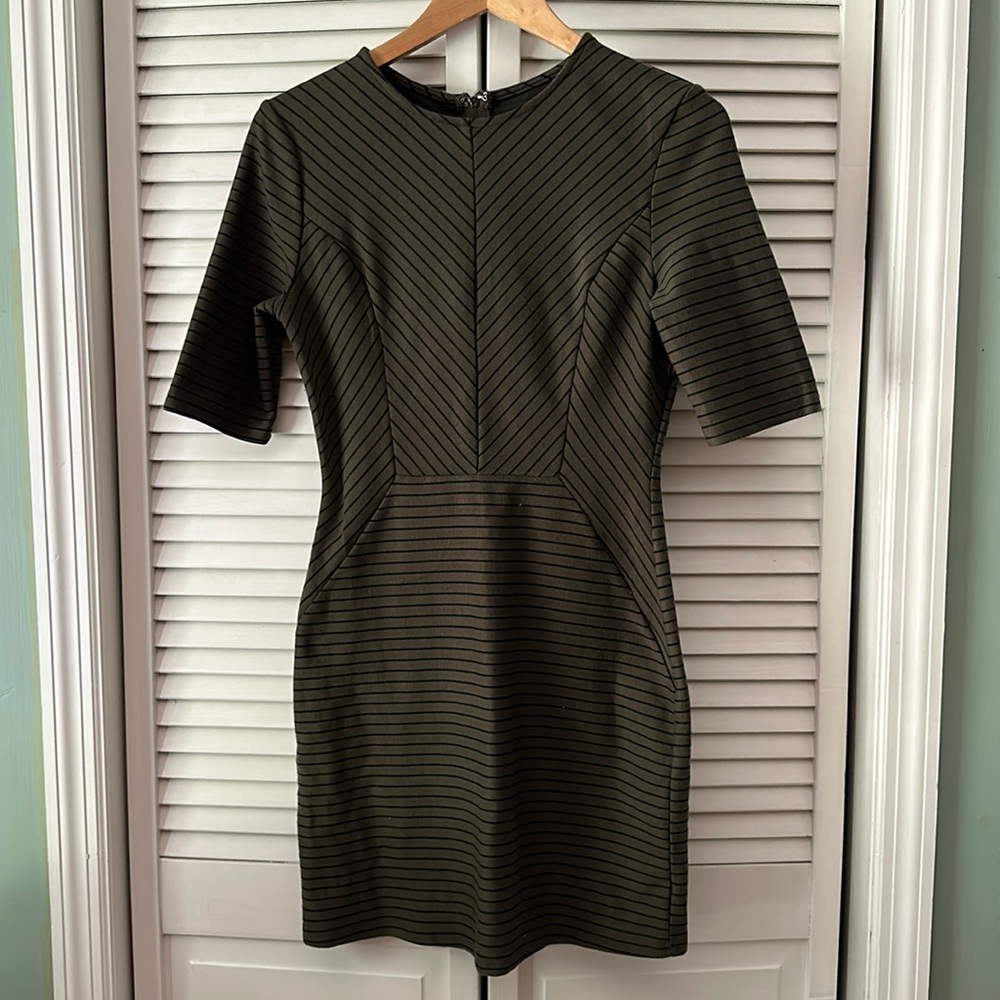 Olive and black striped dress, size M